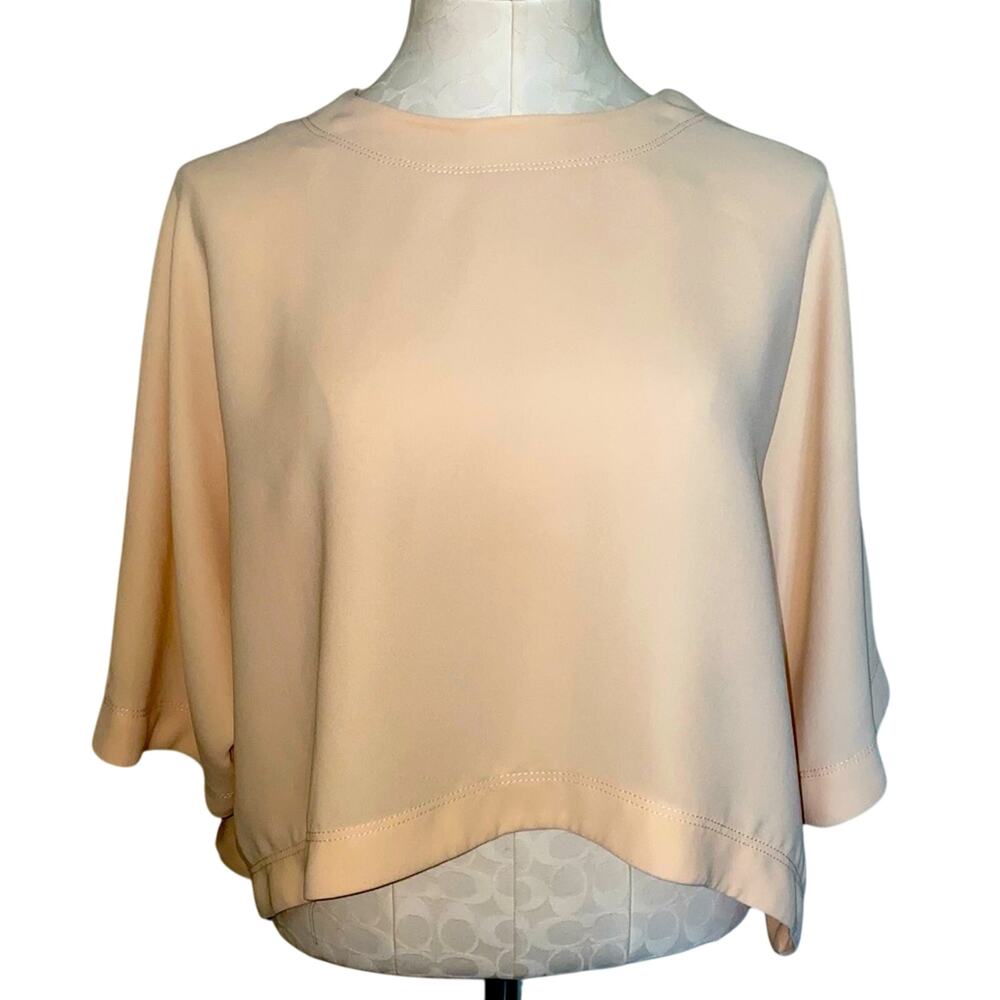 Zara Woman Midi Crop Bell Sleeve Pullover Peach Blouse keyhole closure small